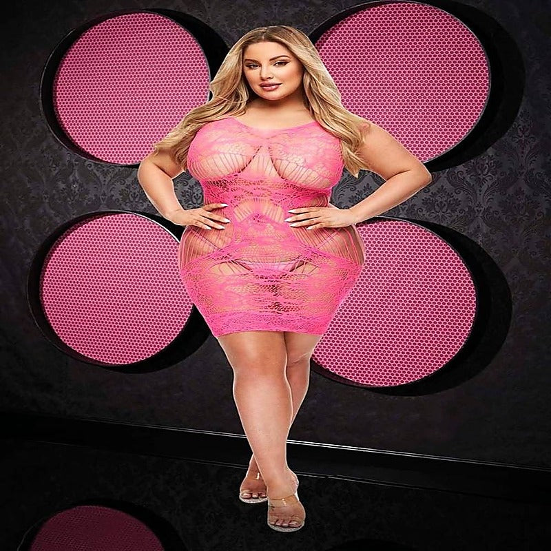 Lapdance Lingerie Lace Cut Out Sexy Mini Dress Hot Pink - Teddies and Bodysuits