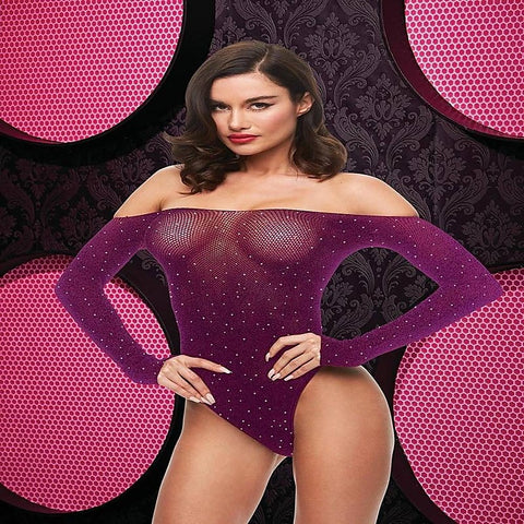 Lapdance Lingerie Off The Shoulder Sparkle Womens Teddy Purple - Teddies and Bodysuits