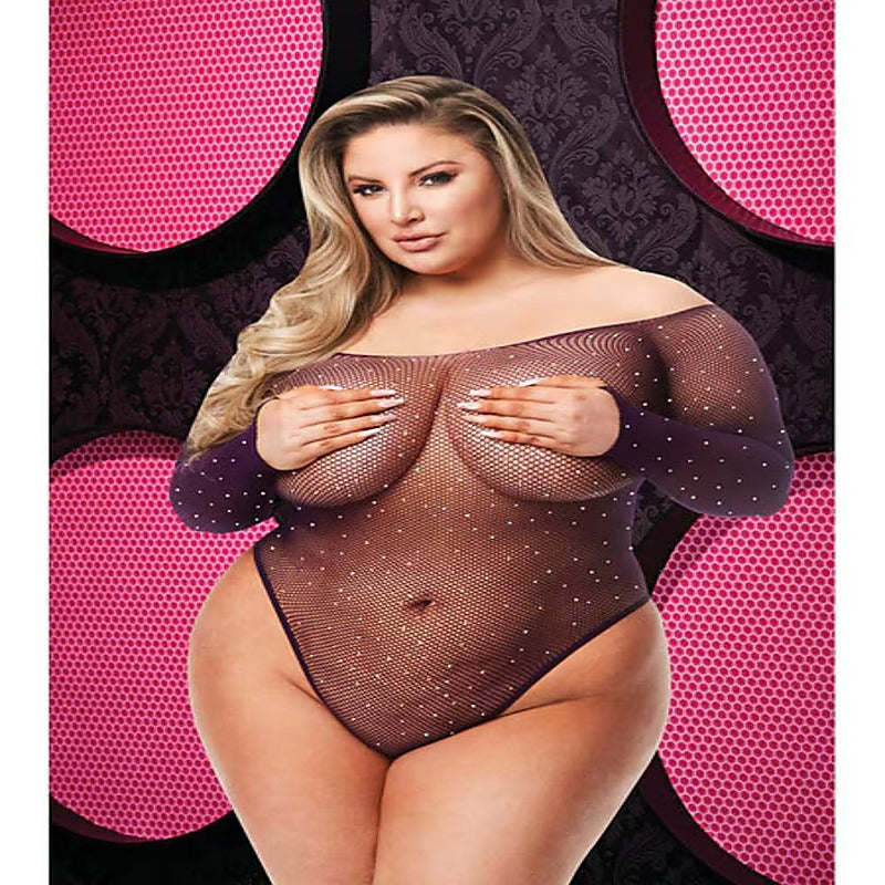 Lapdance Lingerie Off The Shoulder Sparkle Womens Teddy Purple - Teddies and Bodysuits