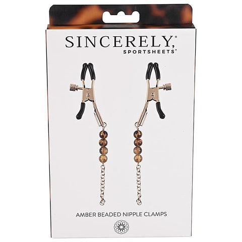 Amber Beaded Nipple Clamps By Sportsheets - Nipple and Clit Clamps