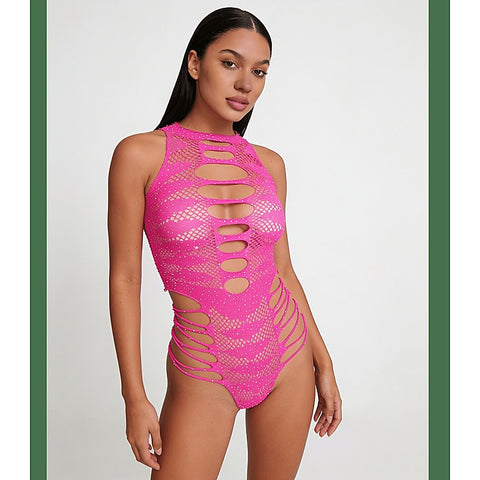 Strappy Rhinestone Sleeveless Bodysuit by Love In Leather