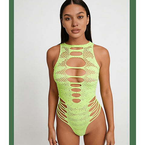 Strappy Rhinestone Sleeveless Bodysuit by Love In Leather