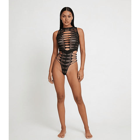 Strappy Rhinestone Sleeveless Bodysuit by Love In Leather