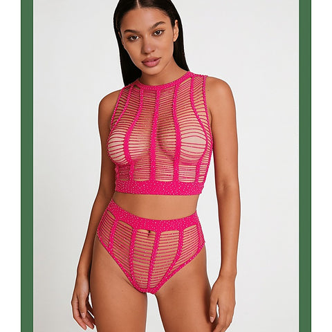 Rhinestone Two Piece Lingerie Set by Love In Leather