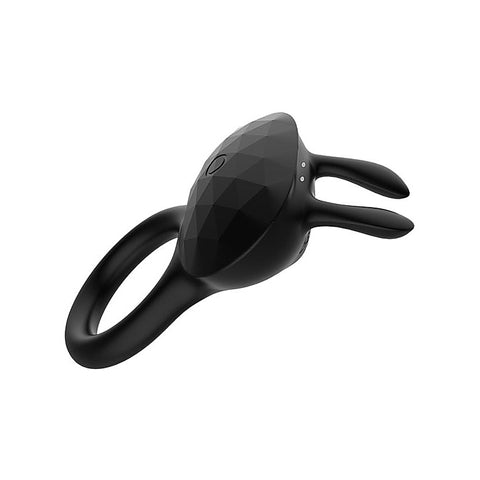 Playful Diamonds The Duke Rechargeable Cock Ring with Rabbit Tickler Black - Rabbit Vibrators
