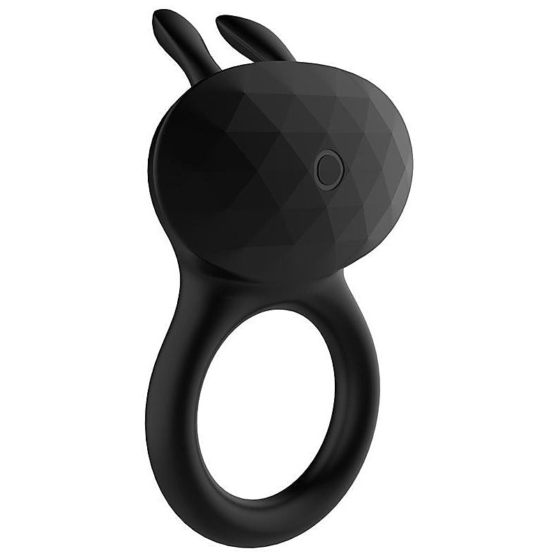 Playful Diamonds The Duke Rechargeable Cock Ring with Rabbit Tickler Black - Rabbit Vibrators