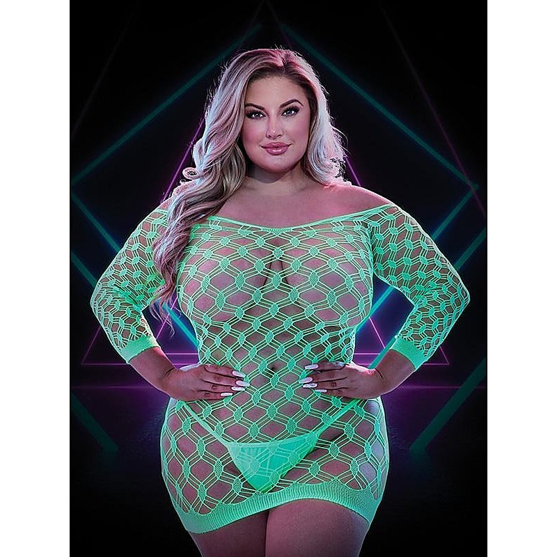 Lapdance Lingerie Glow In The Dark Mini Dress with Sleeves Queen - Teddies and Bodysuits