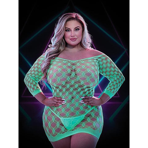 Lapdance Lingerie Glow In The Dark Mini Dress with Sleeves Queen - Teddies and Bodysuits