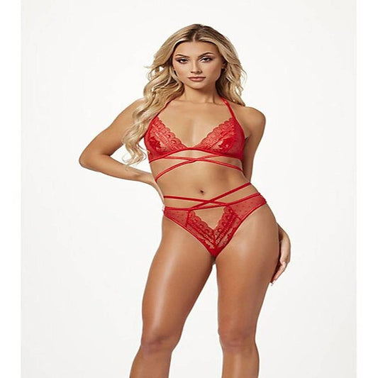 2-Piece Halter Bra And Criss Cross Panty Set - Bras and Bra Sets