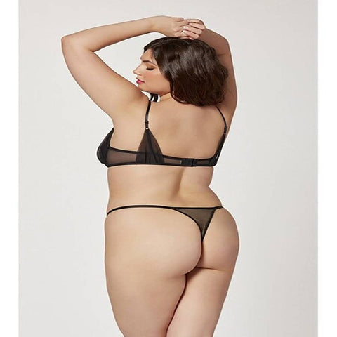 Two Piece Mesh And Rhinestone Bra And Panty Set - Bras and Bra Sets