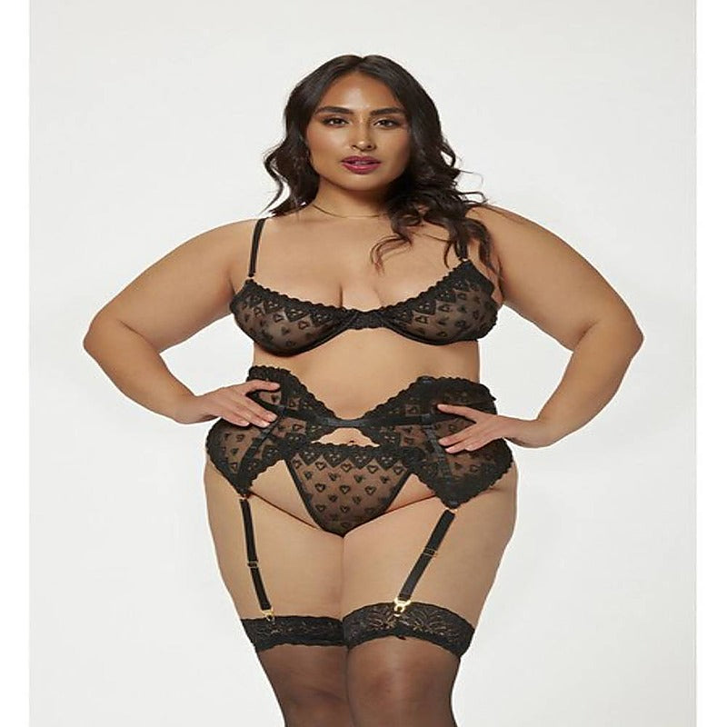 Three Piece Bra Garter And Panty Set By Seven 'Til Midnight - Bras and Bra Sets