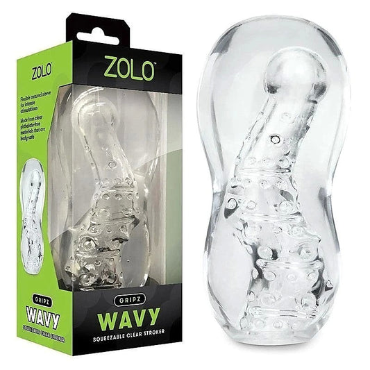 Zolo Gripz Wavy Squeezable Clear Flexible & Stretchy Stroker Masturbator