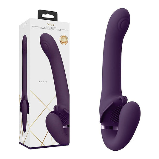 Shots Toys Vive SATU USB Rechargeable Strapless Strap On Vibrator Purple - Strap On Sextoys