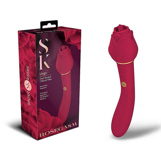 Secret Kisses ROSEGASM LINGO Dual Vibrator & Flicking Stimulator Rose Red - Clit Ticklers and Pulsators