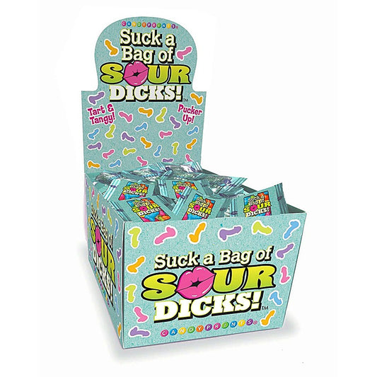 Little Genie Suck A Bag Of Sour Dicks Fruit Flavoured Lollies Counter Display of 100 Party Packs
