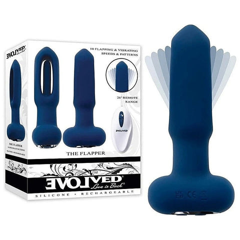 Evolved THE FLAPPER Vibrating and Flapping Butt Plug with Remote Blue - Butt Plugs
