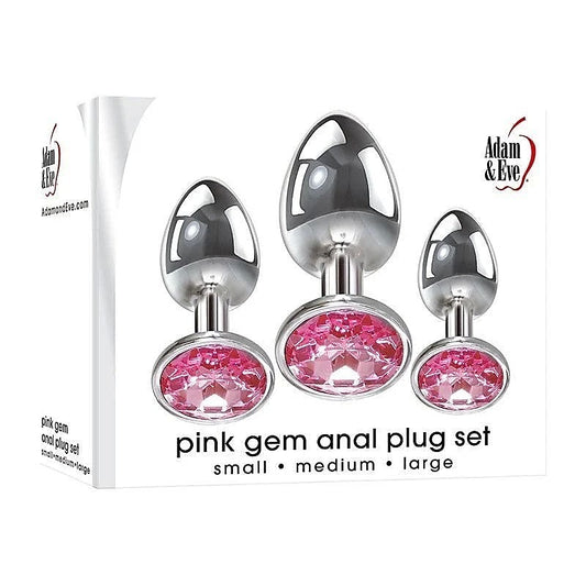 Pink Gem 3 Sizes Metallic Anal Plug Set By Adam & Eve - Butt Plugs