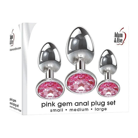 Pink Gem 3 Sizes Metallic Anal Plug Set By Adam & Eve - Butt Plugs