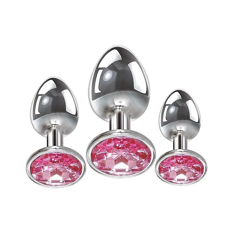 Pink Gem 3 Sizes Metallic Anal Plug Set By Adam & Eve - Butt Plugs
