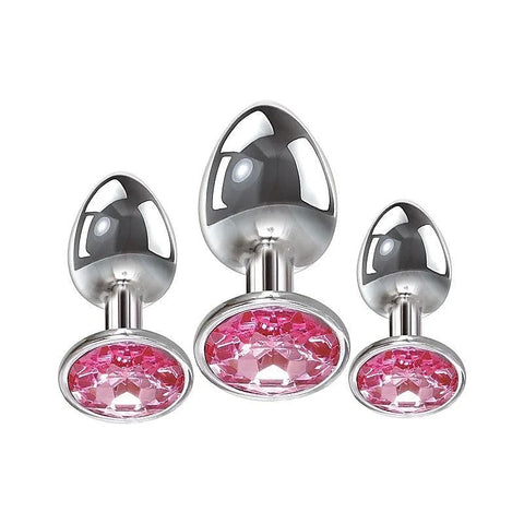 Pink Gem 3 Sizes Metallic Anal Plug Set By Adam & Eve - Butt Plugs
