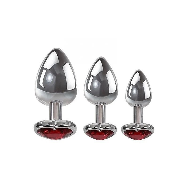 Three Hearts Gem Metallic Anal Plug Set By Adam & Eve - Butt Plugs