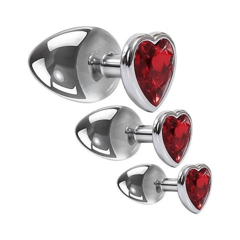Three Hearts Gem Metallic Anal Plug Set By Adam & Eve - Butt Plugs