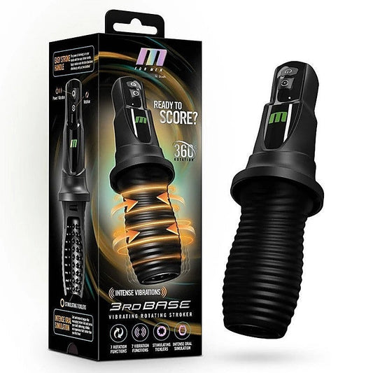 Blush Novelties M For Men 3rd Base Vibrating & Rotating Auto Stroker Black