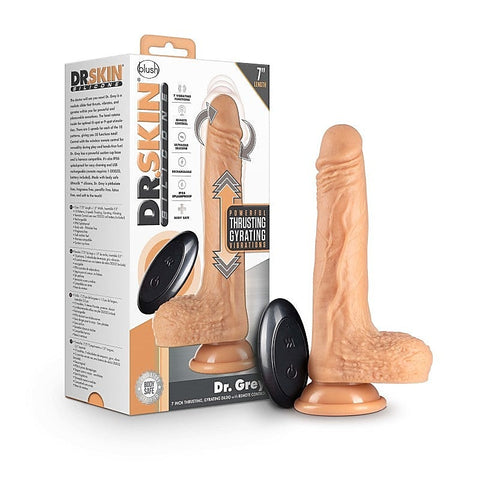 Blush Novelties Dr Skin Silicone Dr. Grey Rechargeable Thrusting Dong Flesh
