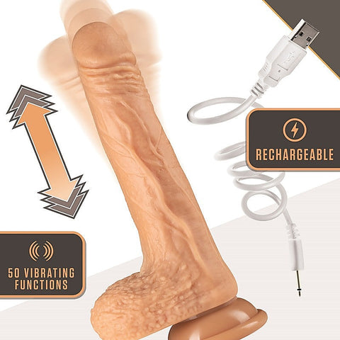 Blush Novelties Dr Skin Silicone Dr. Grey Rechargeable Thrusting Dong Flesh