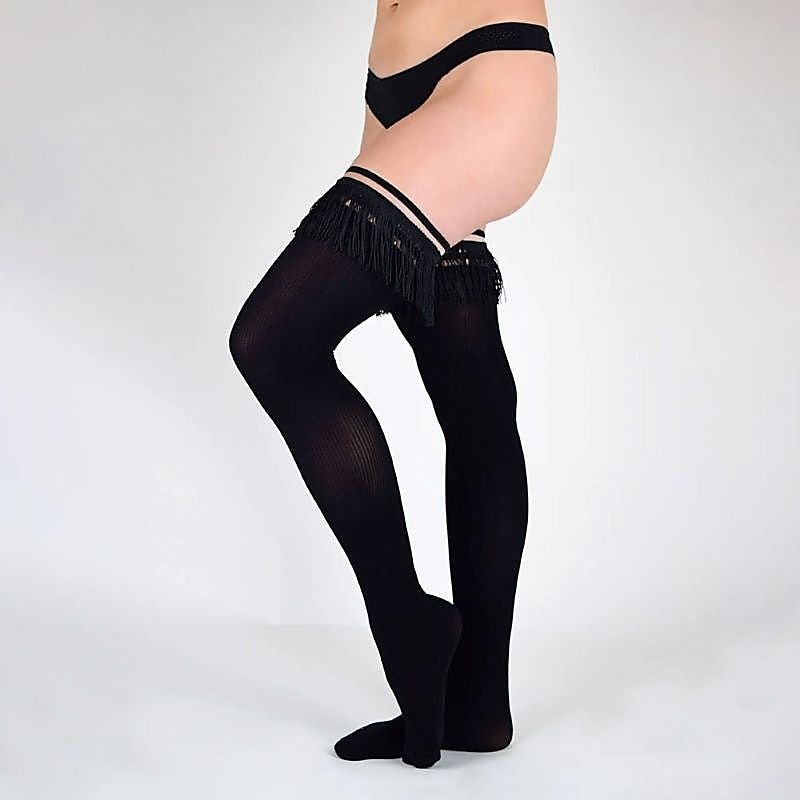 Keila Fringe Sheer Thigh Highs By Kixies - Hosiery