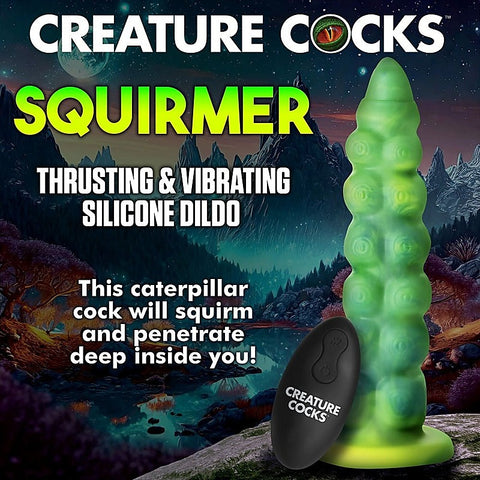 XR Brands Creature Cocks Squirmer Thrusting and Vibrating Fantasy Dildo Green 22.3cm - Vibrating Dildos