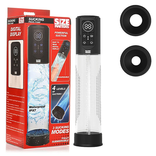 XR Brands Size Matters Sucking and USB Rechargeable Penis Pump Clear