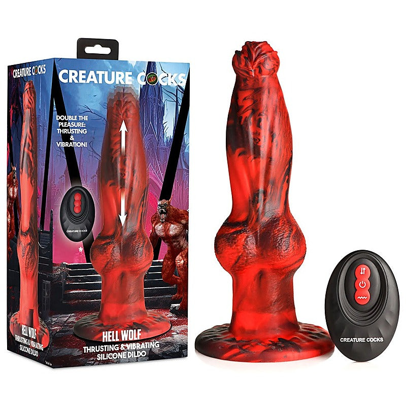 XR Brands Creature Cocks Hell Wolf USB Rechargeable Thrusting Fantasy Dildo Red 22cm - Vibrating Dildos