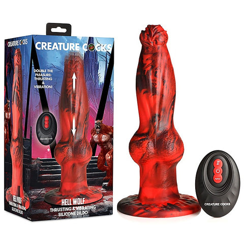 XR Brands Creature Cocks Hell Wolf USB Rechargeable Thrusting Fantasy Dildo Red 22cm - Vibrating Dildos
