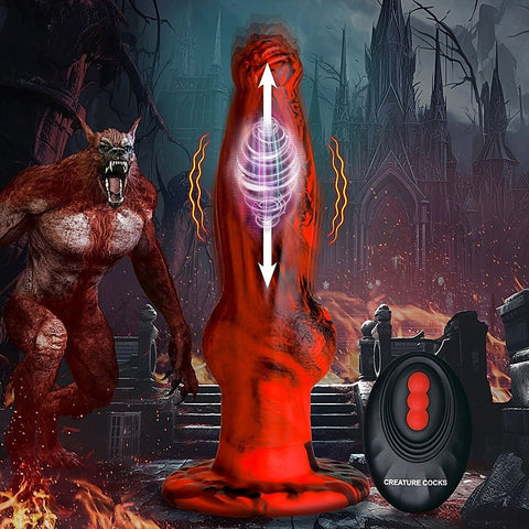 XR Brands Creature Cocks Hell Wolf USB Rechargeable Thrusting Fantasy Dildo Red 22cm - Vibrating Dildos