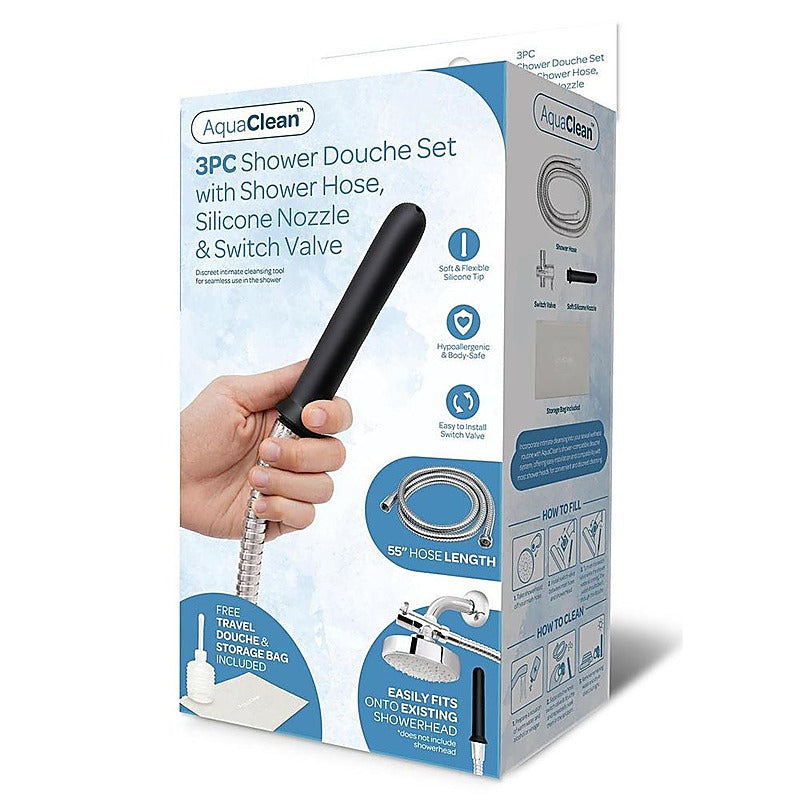 Xgen Products AquaClean 3 Piece Shower Douche Set with Shower Hose Silicone Nozzle & Switch Valve - Enemas and Douches