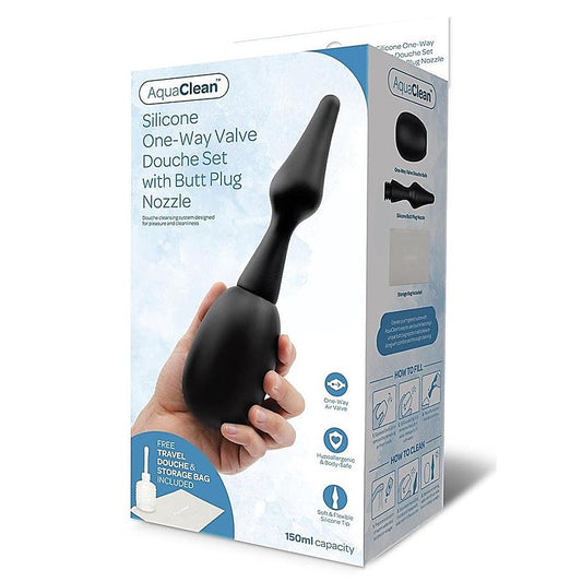 Xgen Products AquaClean Silicone 1 Way Valve Douche Set with Butt Plug Nozzle - Enemas and Douches
