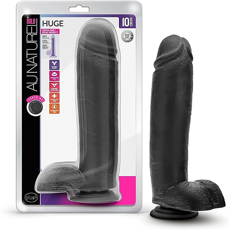 Au Naturel Bold Huge Suction Cup Realistic Dildo Black 10.5 Inch - Realistic Dildos