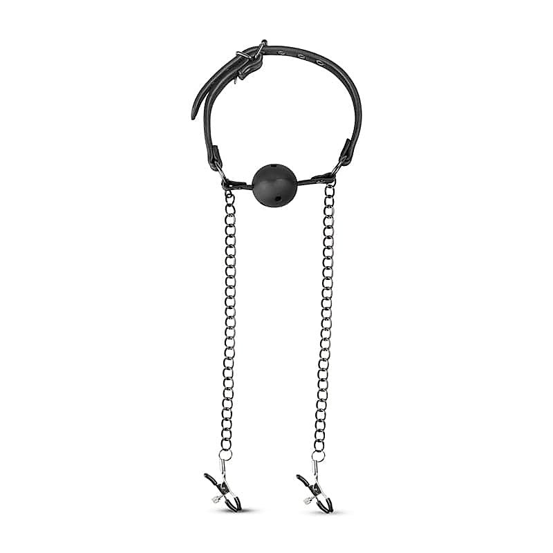 Open Ball Gag With Nipple Clamps By Easytoys - Nipple and Clit Clamps