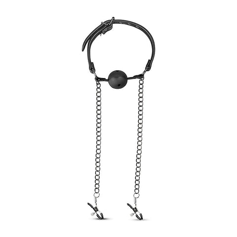 Open Ball Gag With Nipple Clamps By Easytoys - Nipple and Clit Clamps