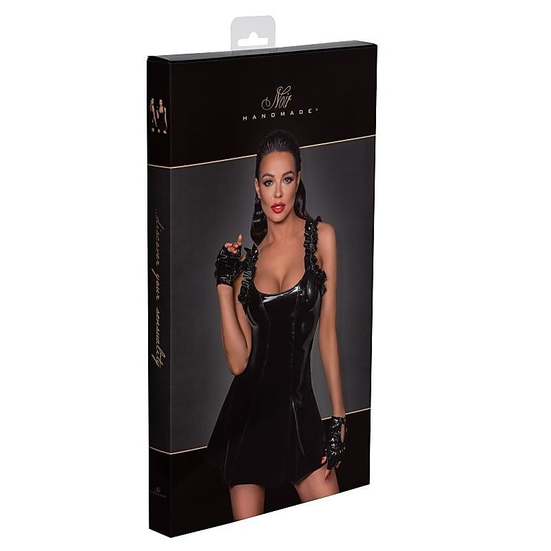 Short Pvc Dress With Frilled Shoulder Straps - Her Fetish
