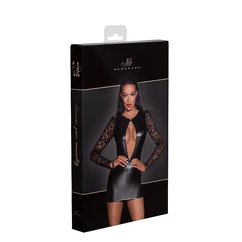 Power Wetlook Women Short Dress With Lace Sleeves - Her Fetish