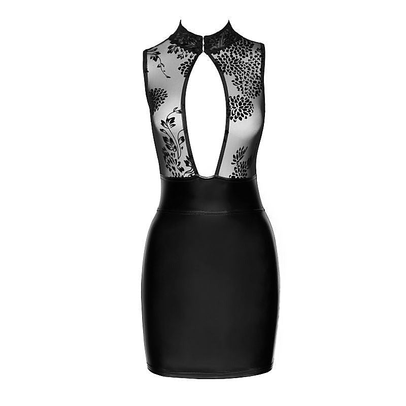 Power Wetlook Short Dress With Skirt And Tulle Top Black - Her Fetish