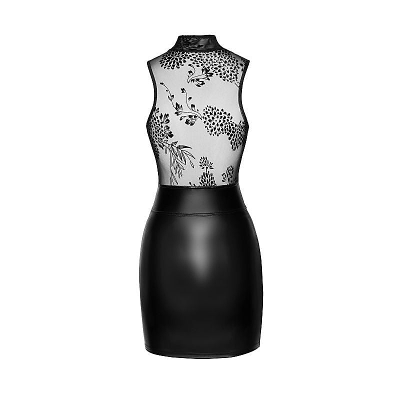 Power Wetlook Short Dress With Skirt And Tulle Top Black - Her Fetish