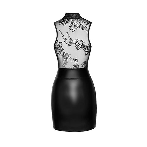 Power Wetlook Short Dress With Skirt And Tulle Top Black - Her Fetish