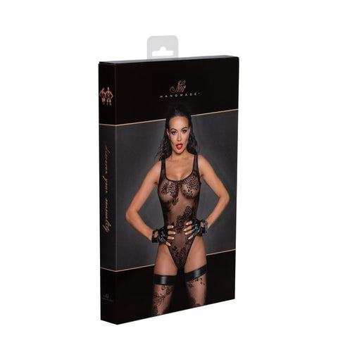 Tulle Bodysuit w/ Patterned Flock Embroidery - Her Fetish