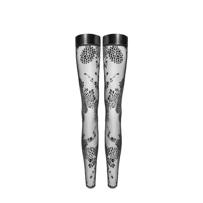 Tulle Stockings with Patterned Flock Embroidery - Her Fetish