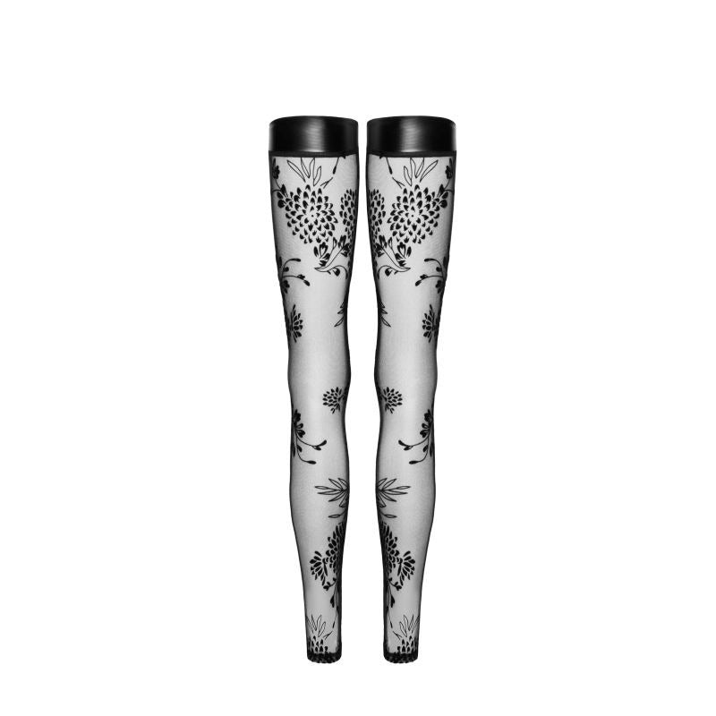 Tulle Stockings with Patterned Flock Embroidery - Her Fetish