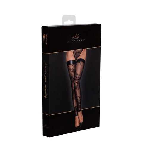 Tulle Stockings with Patterned Flock Embroidery - Her Fetish