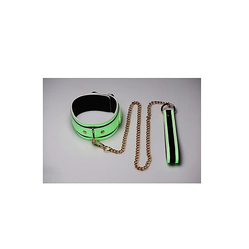 Master Series Kink in the Dark Glowing Collar and Lead Fluro Green - Collars and Leads